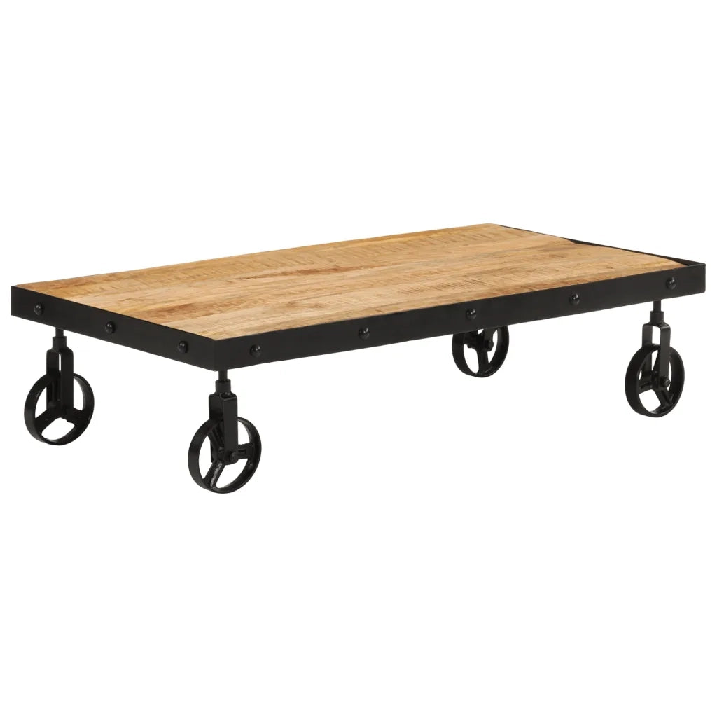 Tavolino da Salotto con Ruote Legno Massello Mango 100x55x26 cm 371683