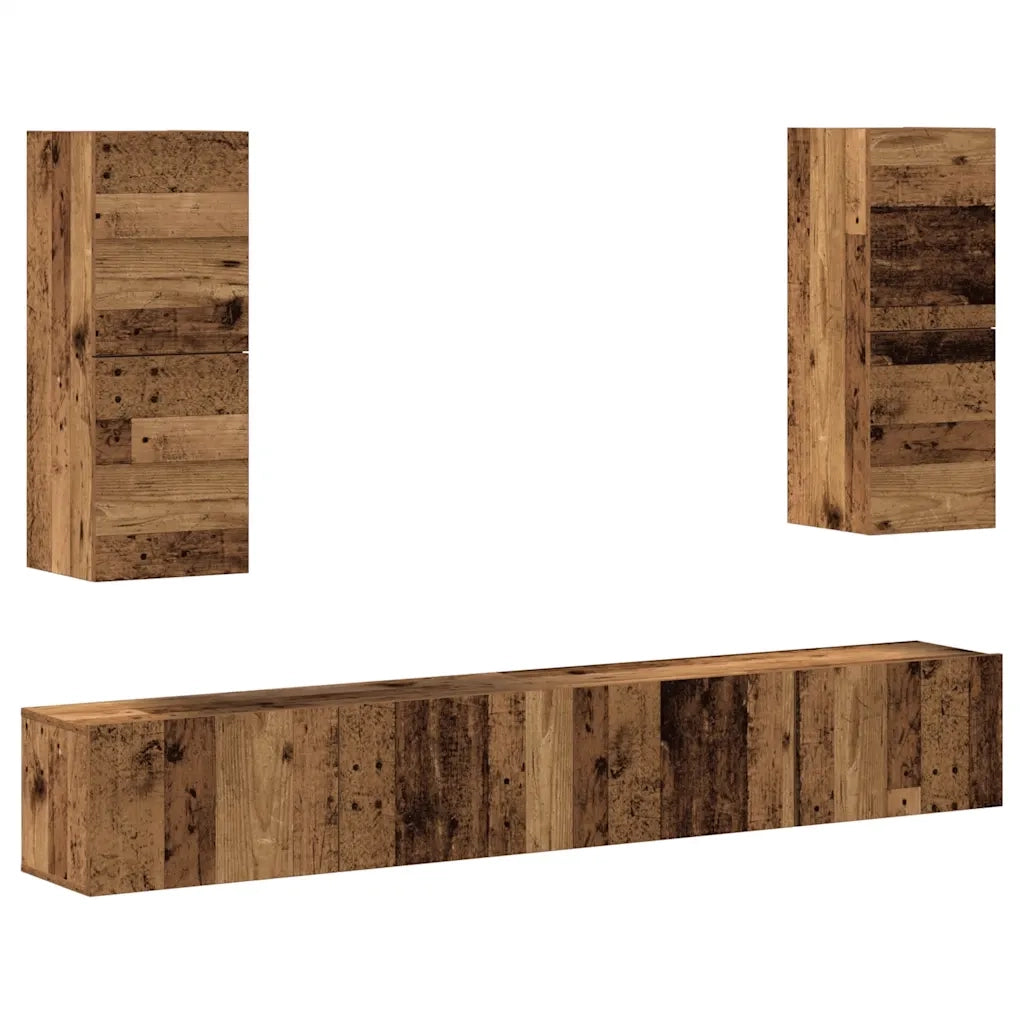 Set Mobile TV 4 pz-Set di 4 Credenza per TV Montato a Parete Legno Antico in Truciolato 380510