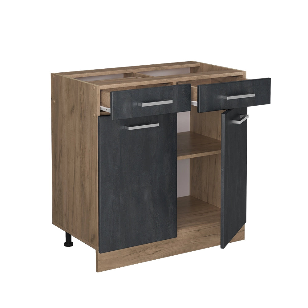 Mobiletto base per cucina R-Line Calce nera/Rovere dorato 80 cm senza piano di lavoro Vicco