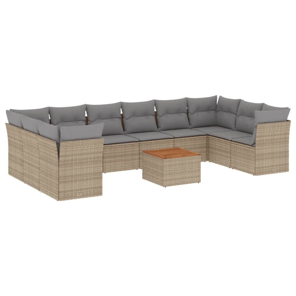 Set Divano da Giardino 11 pz con Cuscini Beige Misto Polyrattan