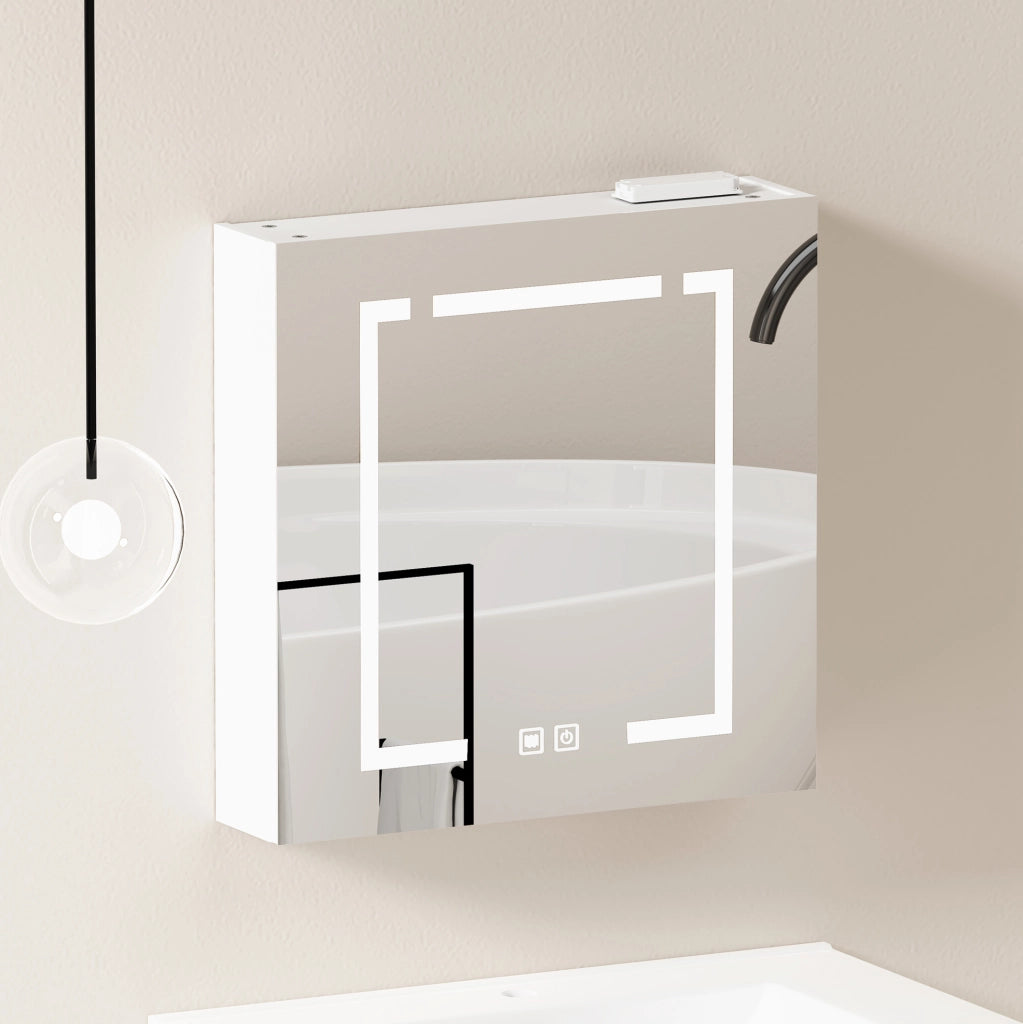 Armadio a specchio LED da parete in MDF e vetro; bianco