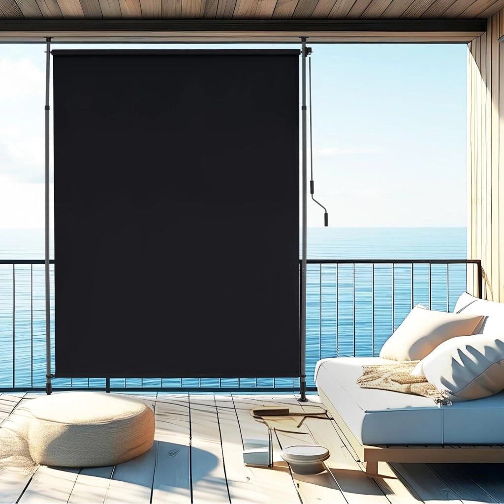 Tenda da Sole Verticale 150/200/250 cm, Tenda da Sole per Esterno Regolabile in Altezza con Manovella senza Foratura, Schermo per Privacy per Balcone, Piscina e Giardino (150 cm)