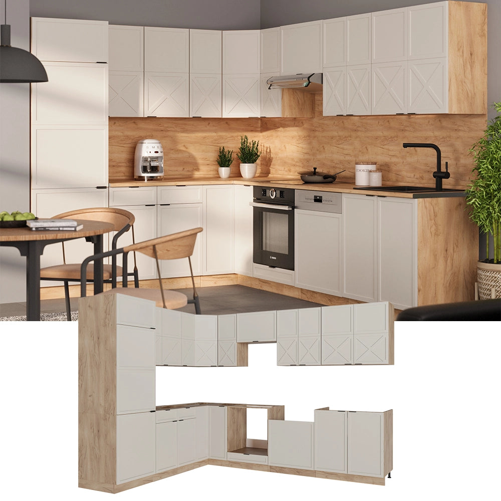Vicco Cucina angolare completa Grigio/beige/rovere dorato 227 x 287 cm , PL Marmo