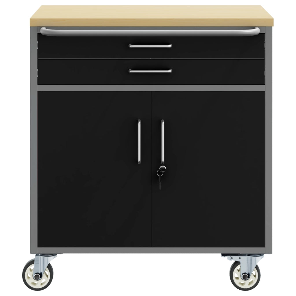 Armadio per Attrezzi con Ruote e Ante Serrabili Nero 75x45x85 cm Acciaio