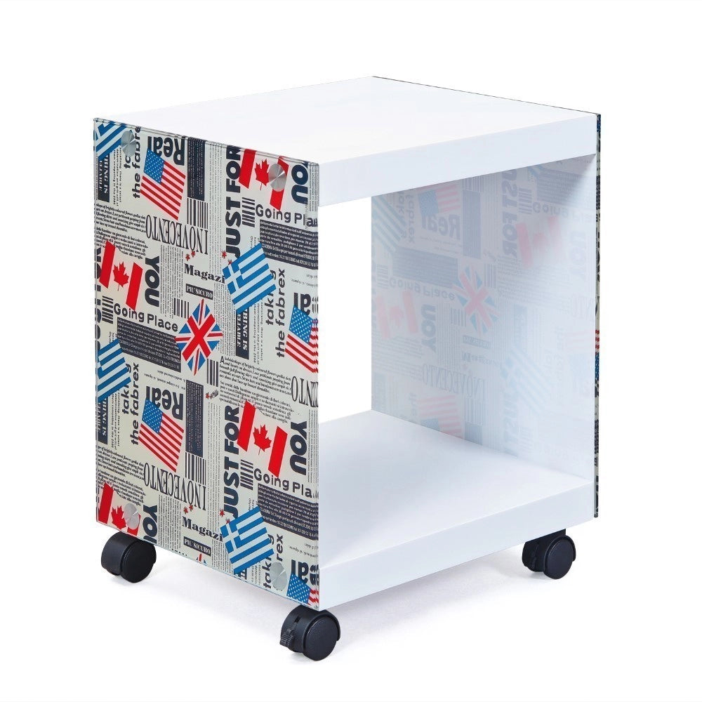 CUBO FLAGCUBE CON PIANI IN MDF E FIANCHI IN VETRO SERIGRAFATO FANTASIA LONDRA INTER LINK