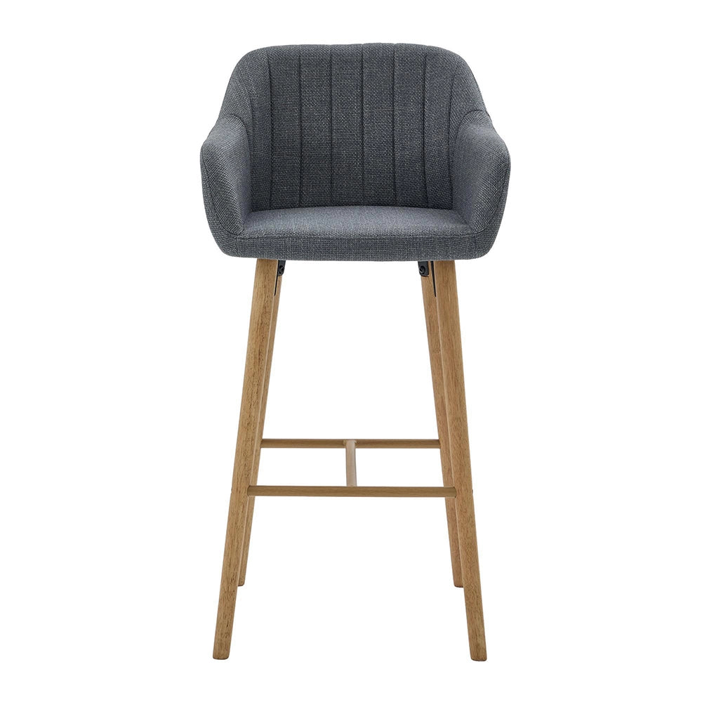 Tabouret da bar moderno stile europeo - Xylo - Schienale alto e braccioli seduta in lino gambe in legno