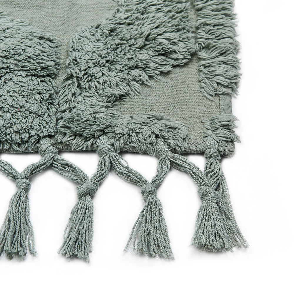 Tappeto cotone trapuntato verde con nappe 80 x 150 cm stile boho soggiorno