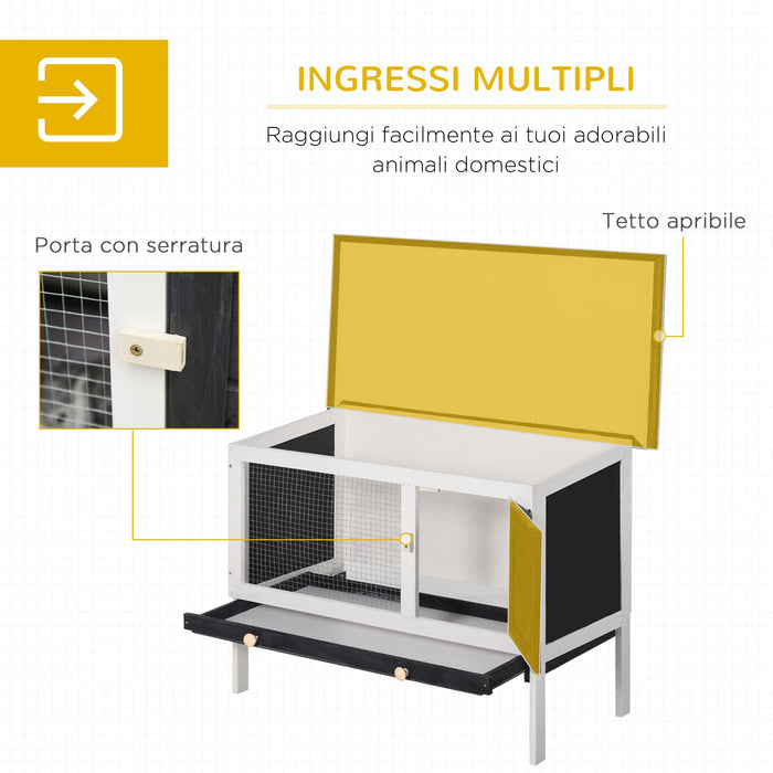 Conigliera da Esterno 90x45x65 cm in Bitume e Rete Metallica Nera Bianca e Verde