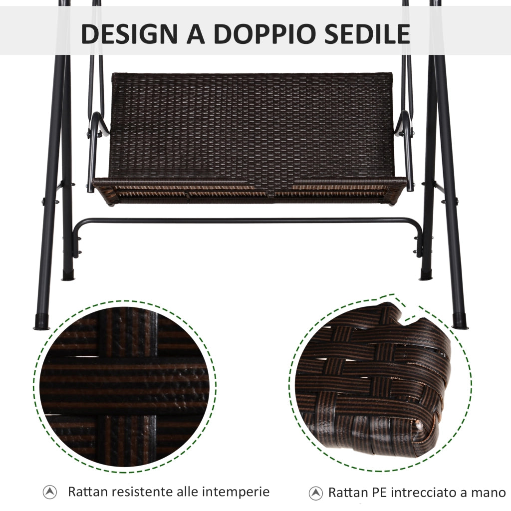 Dondolo da Giardino 2 Posti con Tettuccio Regolabile ¨C zephmum ¨C Marrone Grigio 140x110x151 cm