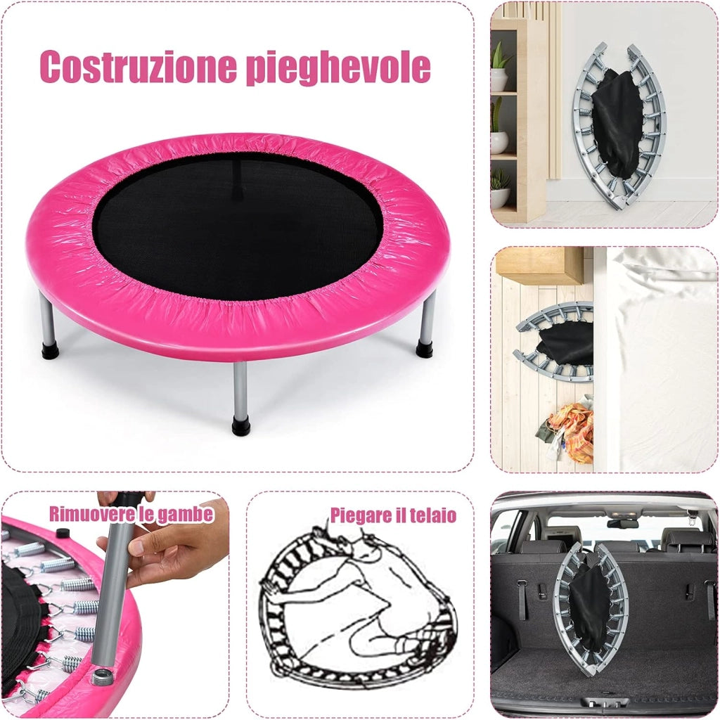 Trampolino Elastico Pieghevole, Tappeto Elastico da Interno con 32 Molle e 6 Gambe e Cuscinetti Antiscivolo, Capacità di Carico 150 kg