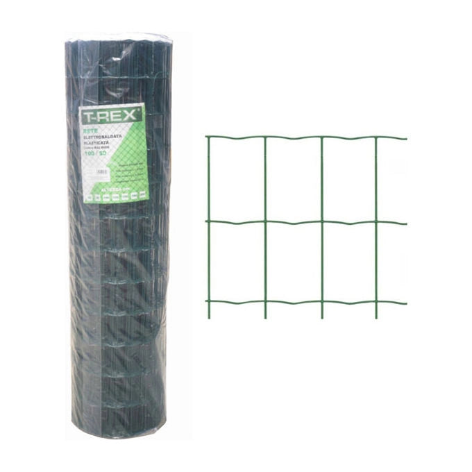 Trex 05874 Rete Rex Elettrosaldata Zincata e Plasticata Maglie 101.6x50.8 mm Diametro 2.50 mm H 100cm 10m