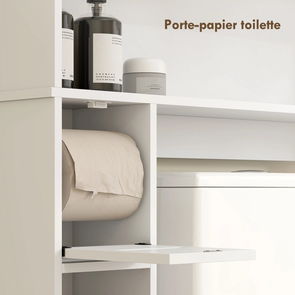 Mobile WC Sottolavabo Armadietto Bagno con Ante e Portarotolo ¨C Zephmum ¨C Bianco 80x19.5x170 cm