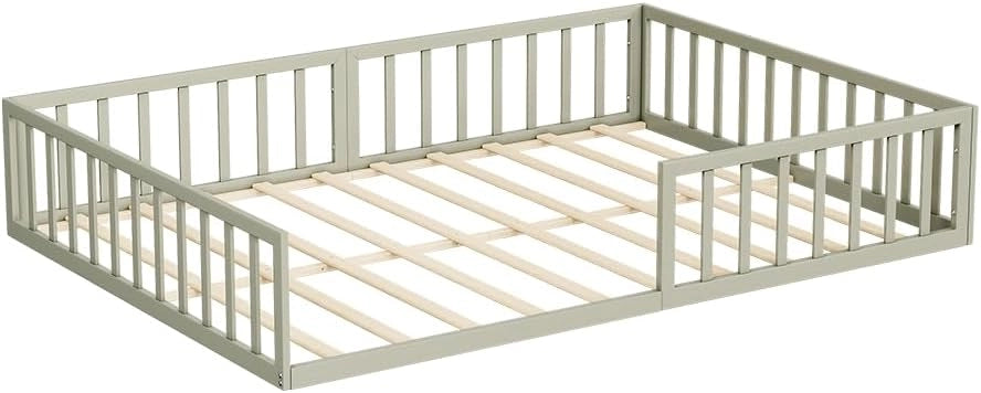 Letto a pavimento Minno 120x200, letto bambini in metallo, letto Montessori con protezione anticaduta, bassa altezza d’ingresso, greige