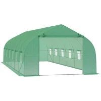Serra da Giardino a Tunnel 8x3x2m in PE e Acciaio con Porta Avvolgibile e Finestre, Verde
