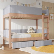 Letto a castello 90x200 cm con scale a 4 gradini e cassetti in legno e tessuto grigio