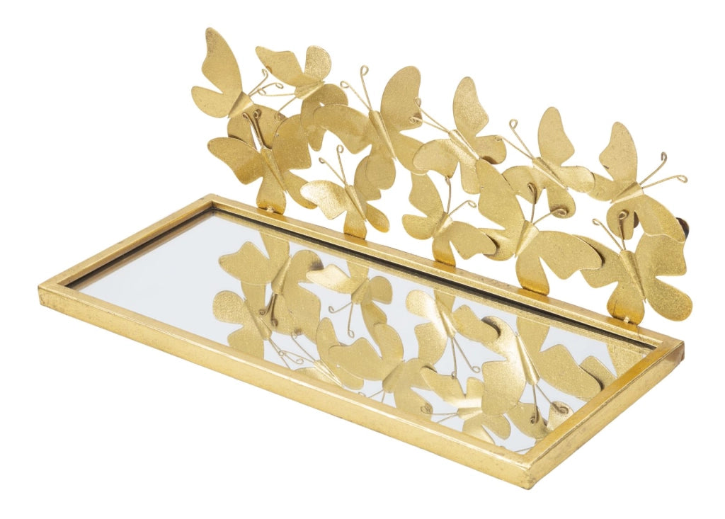 Comodino coppia mensola BUTTERFLIES 43x19,2x16,5 cm metallo dorato con piano in vetro