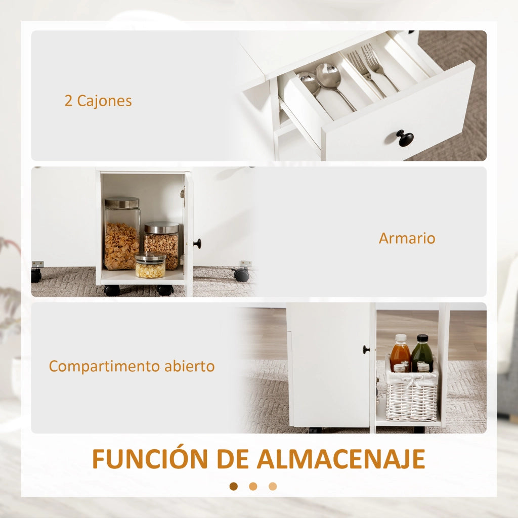 Tavolino pieghevole con ruote e ripiano ribaltabile ¨C zephmum ¨C 120x60x76,5 cm bianco