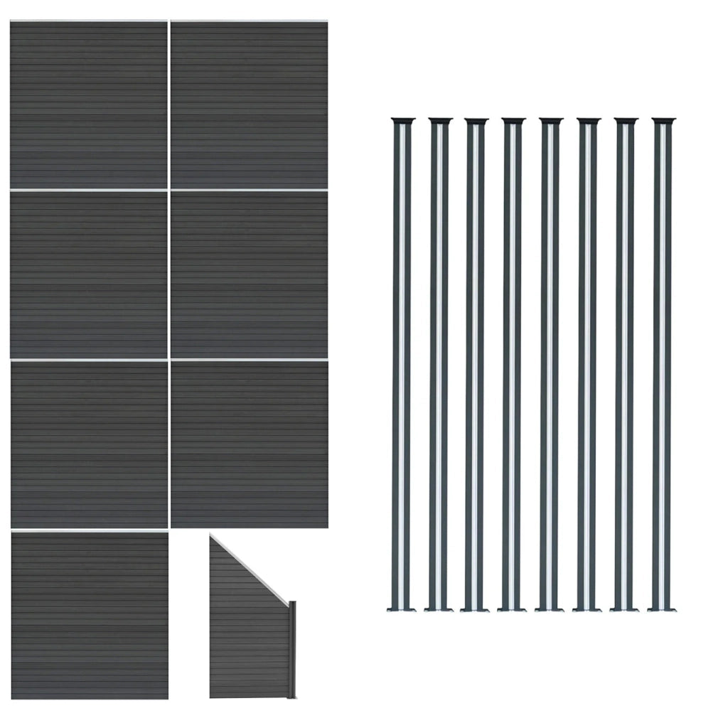 Pannelli Recinzione x7, Elemento Angolare & 9 Pali Metallo 185cm Grigio