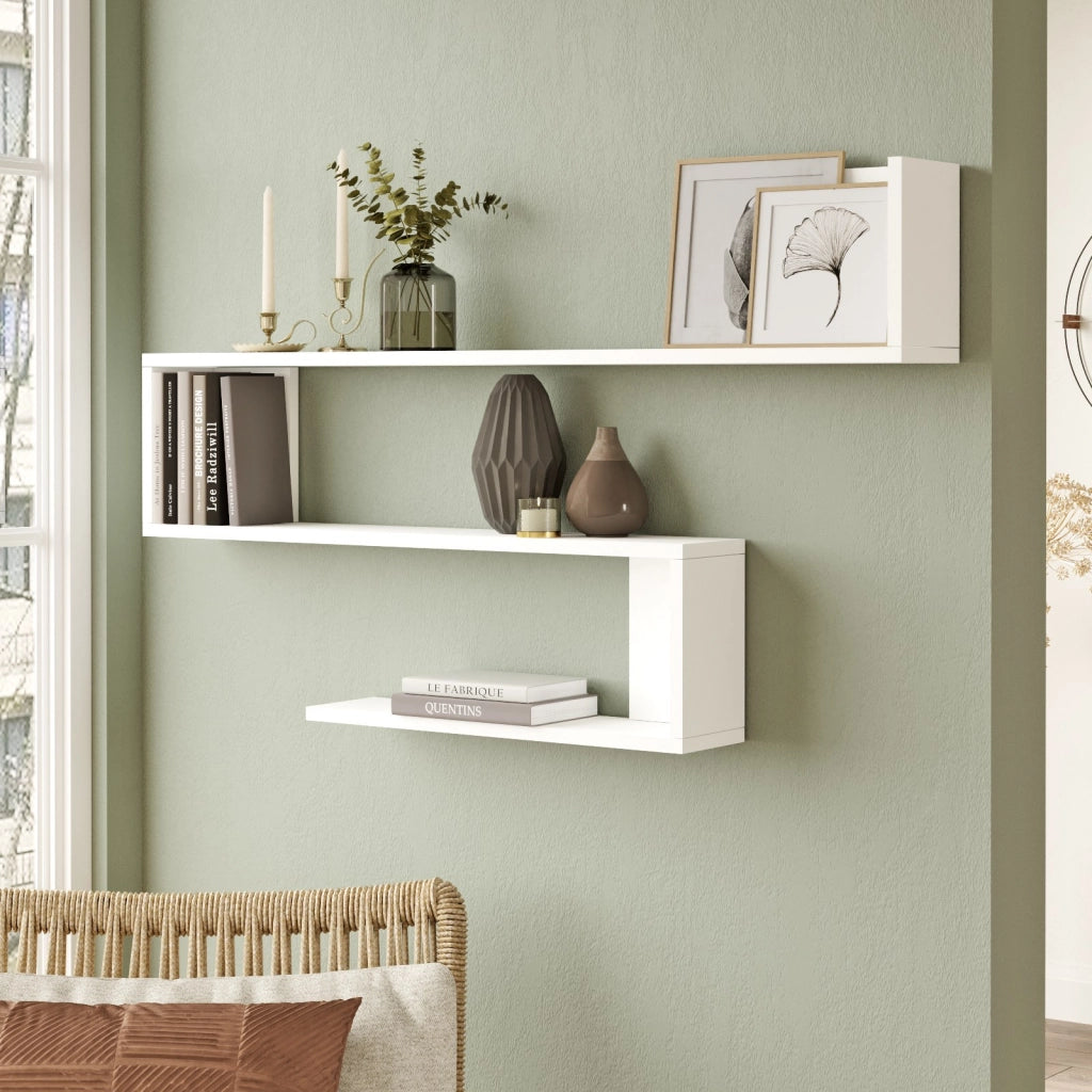 Mensola da parete in legno "WL10" - 120 x 14 x 71 cm - Bianco