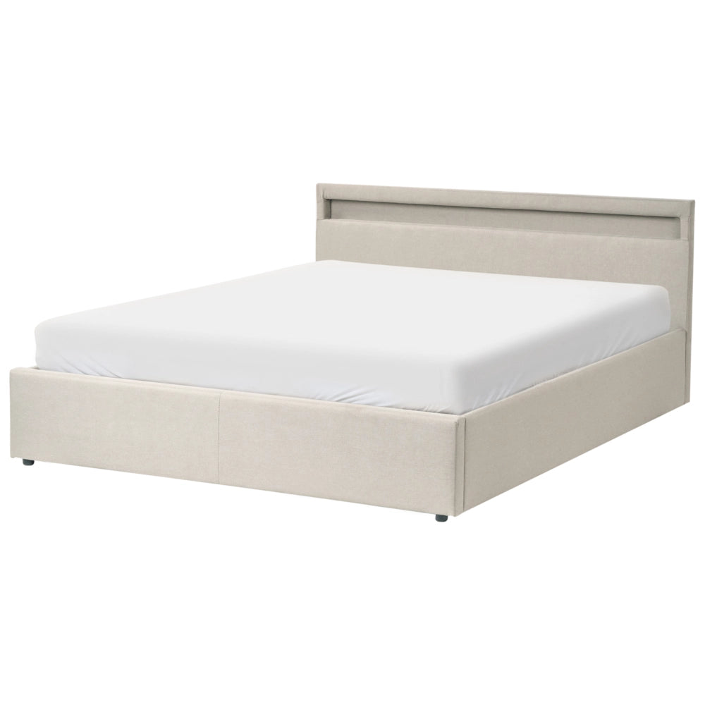 Letto matrimoniale in tessuto beige con LED 160 x 200 cm con contenitore elegante semplice