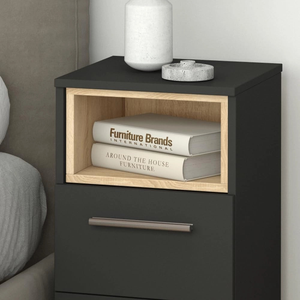 Comodini camera da letto Beatrice, Antracite, Set di 2, per riporre oggetti in modo salvaspazio accanto al letto