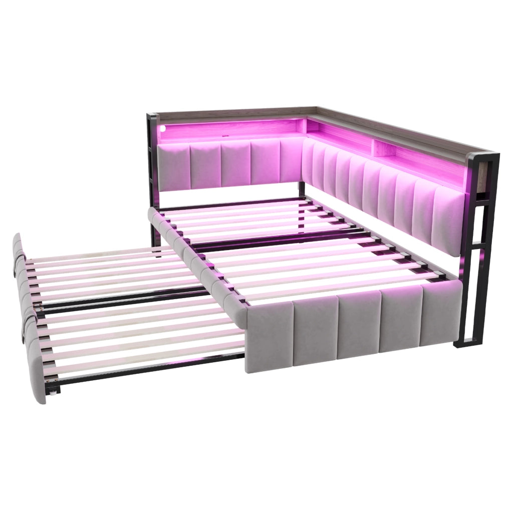 Divano letto estraibile 90x200 cm con LED e porte USB-C