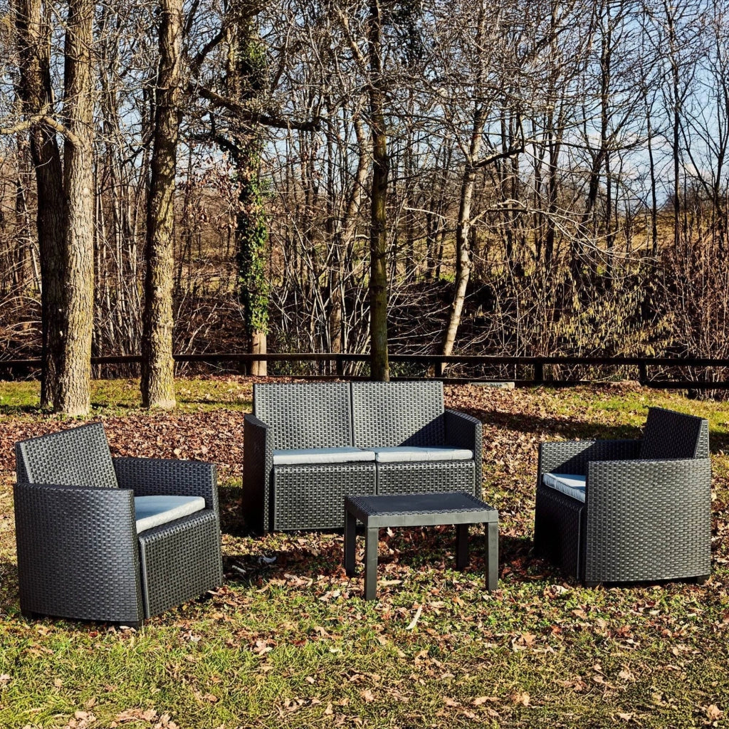Salottino Outdoor Riccione, set Salotto da Esterno 4 Posti Made in Italy, Nero Antracite