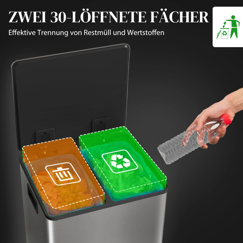 Bidone 2x30L ¨C zephmum ¨C Soft-Close, Acciaio Inox, Argento