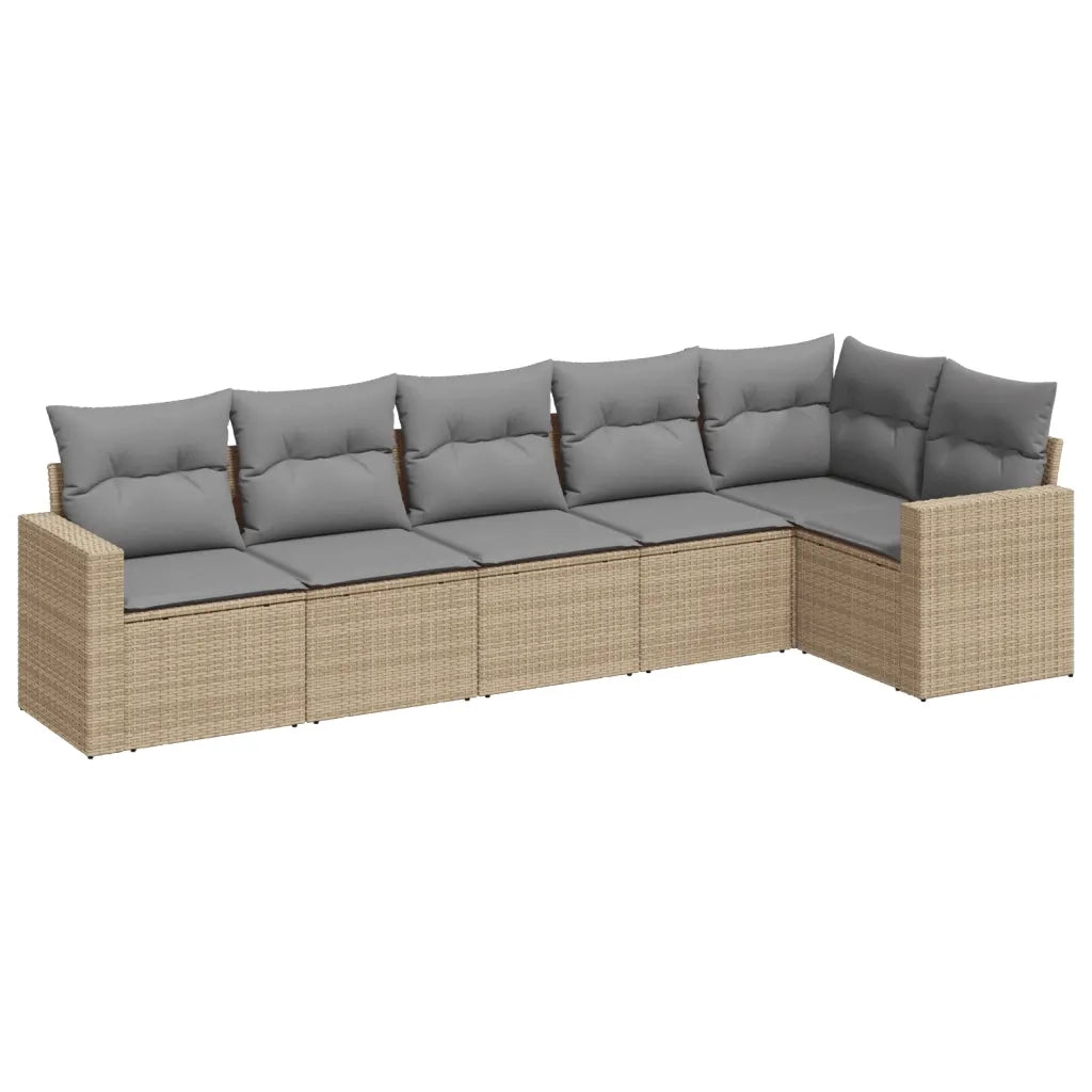 Set Divano da Giardino 6 pz con Cuscini Beige in Polyrattan 3251326