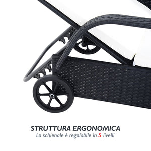 Set 2 Lettini Prendisole da Giardino in Rattan Sintetico con Materassino Imbottito e Tavolino Nero