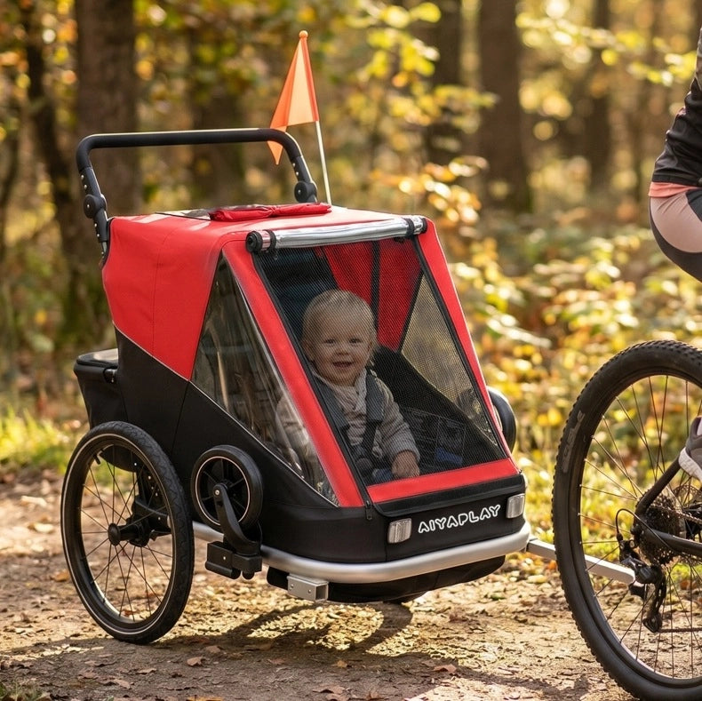 Rimorchio bici 2 in 1 per 2 bambini rosso