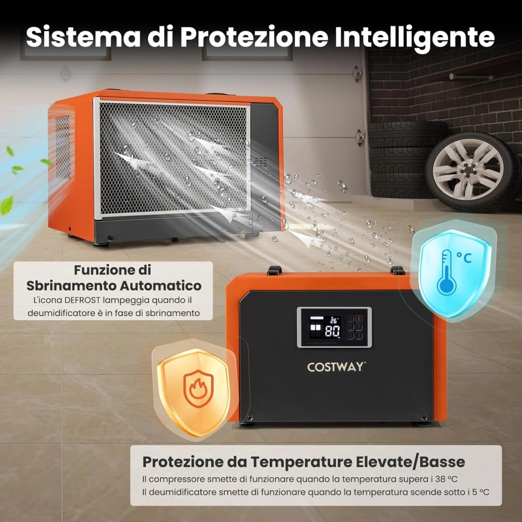 60L Deumidificatore Commerciale, Deumidificatore Industriale con Tubo di Scarico e Timer 24H, Copertura 560㎡, Sbrinamento Automatico, per Cantina Magazzino