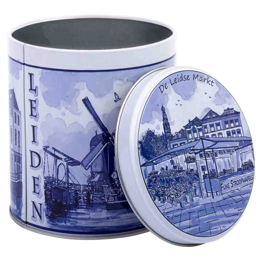 Contenitore in metallo blu e bianco D10x11,5h cm