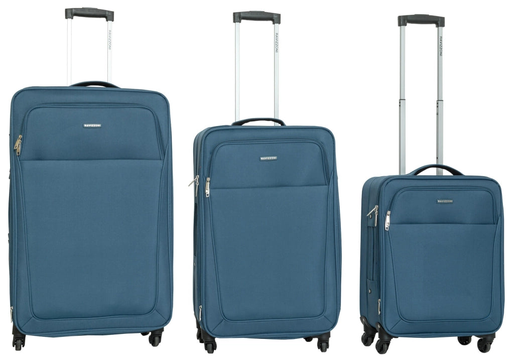 Set 3 Valigie Trolley Morbide in Poliestere 4 Ruote Ravizzoni Freccia Blu