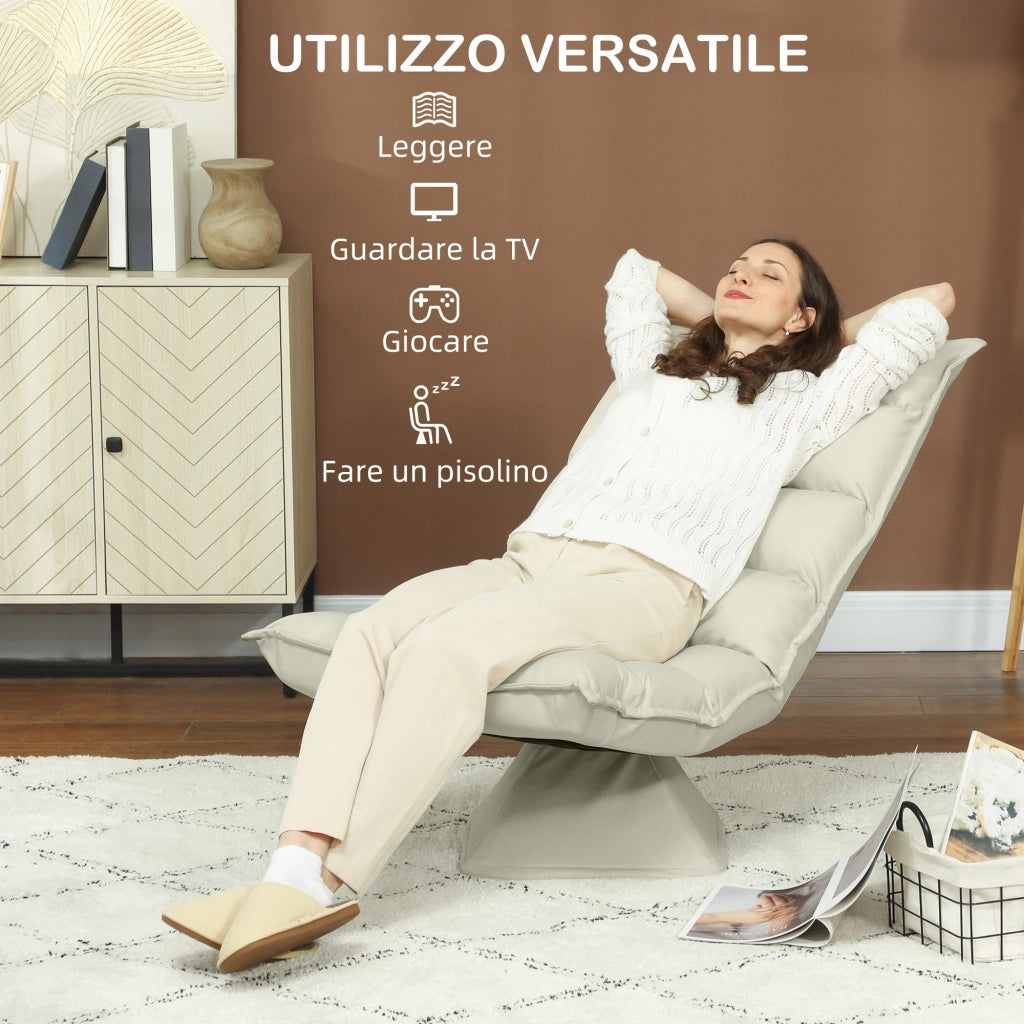 Poltrona in Tessuto Imbottita Girevole a 360¡ã e Reclinabile a 3 Livelli 62x70x95cm, Beige