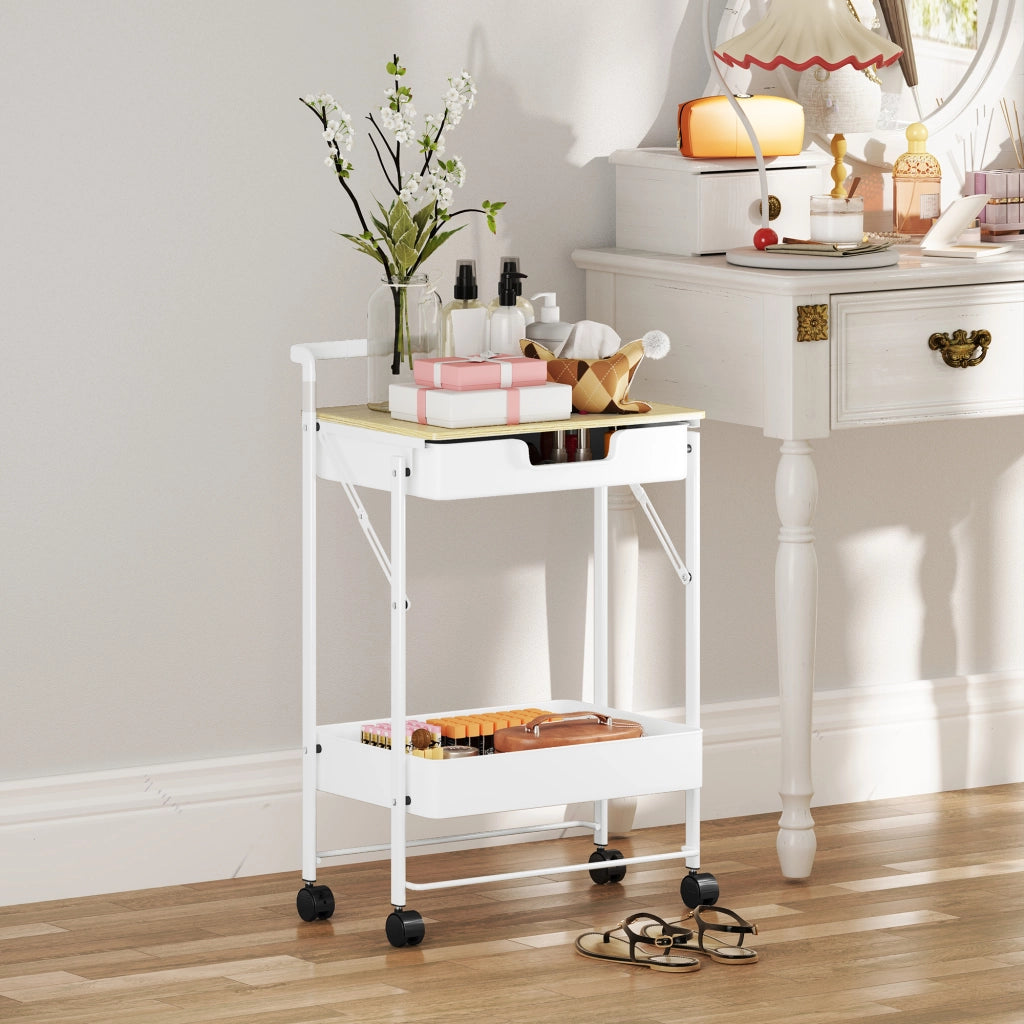 Tavolino carrello con ruote e cassetto ¨C zephmum ¨C bianco 60x40x80 cm