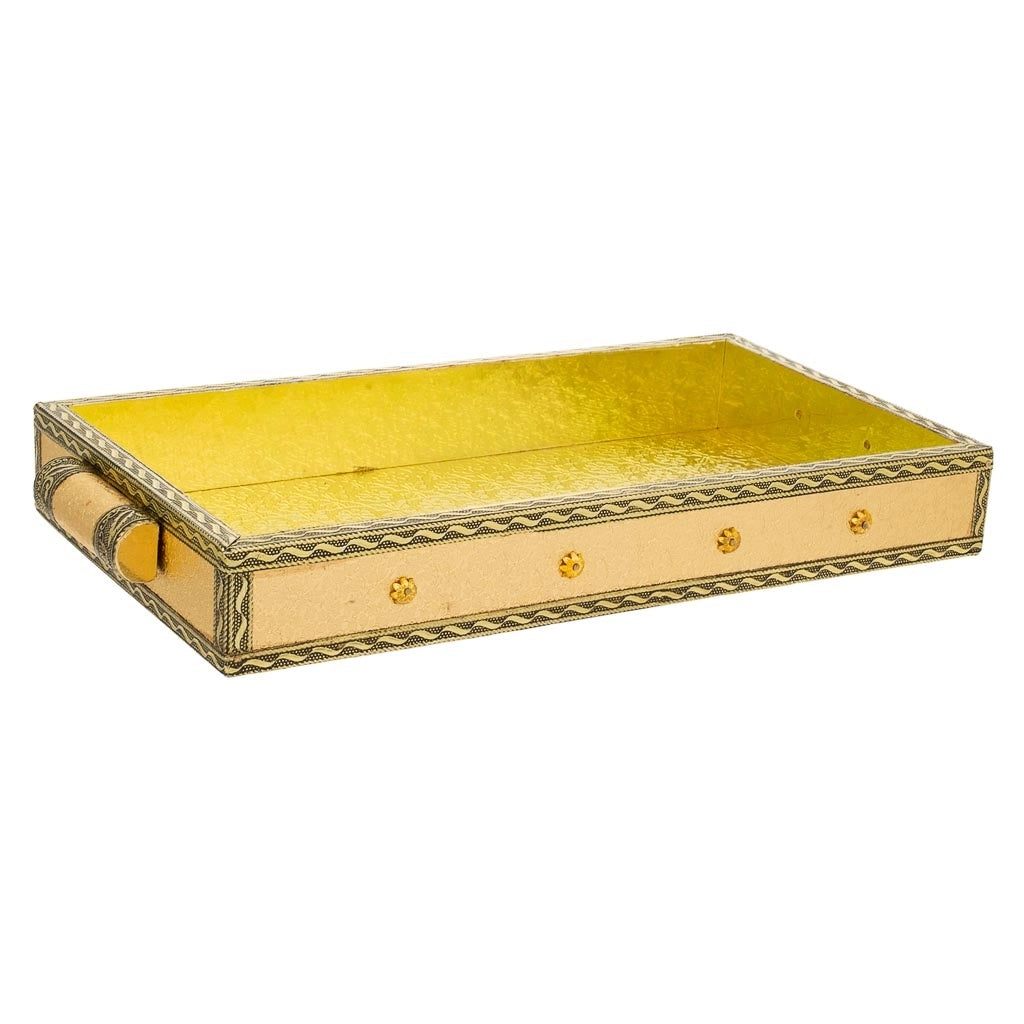 Vassoio in metallo dorato goffrato 33x18x4,5h