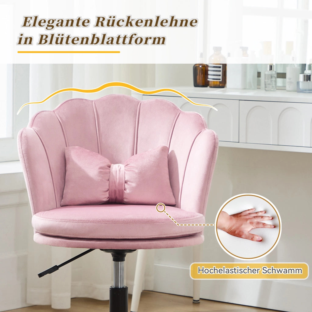 Sedia da ufficio girevole regolabile in altezza con cuscino lombare e seduta imbottita in velluto rosa