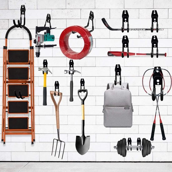 Hanger per garage, Hanger di archiviazione per garage 10 pezzi, Hanger per muro, appoggio per scale per archiviazione, sollevamento, organizzazione di attrezzi elettrici, scale, articoli in bulk (nero)