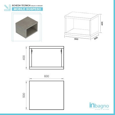 Mensolone bagno 60 cm grigio cemento con vano a giorno per lavabo da appoggio Master
