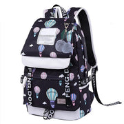 Borsa per bambini, porta caricatore USB, nylon, 42x30x16 cm, nero/azzurro