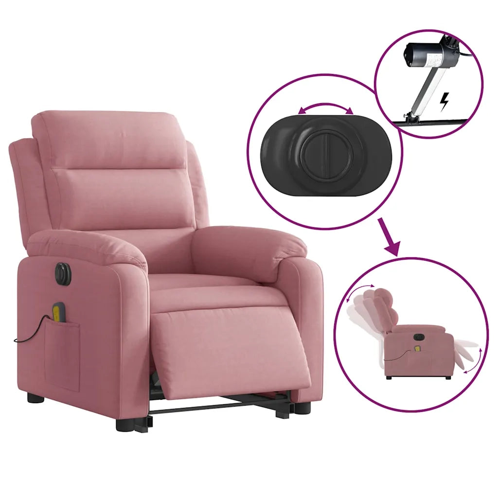Poltrona Alzapersona Massaggi Elettrica Reclinante Rosa Velluto 3205129