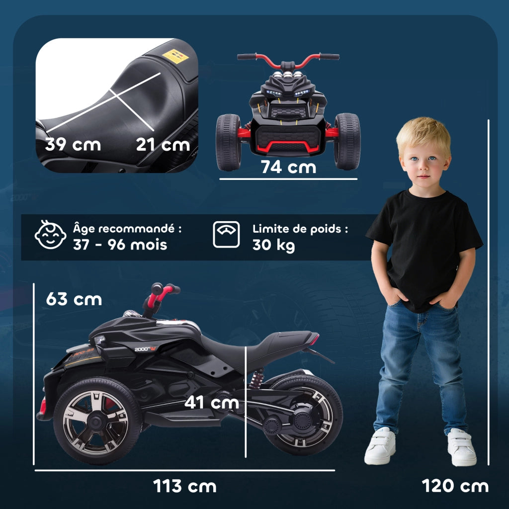 Auto elettrica per bambini ¨C zephmum ¨C 12V 3 ruote 2 motori nero