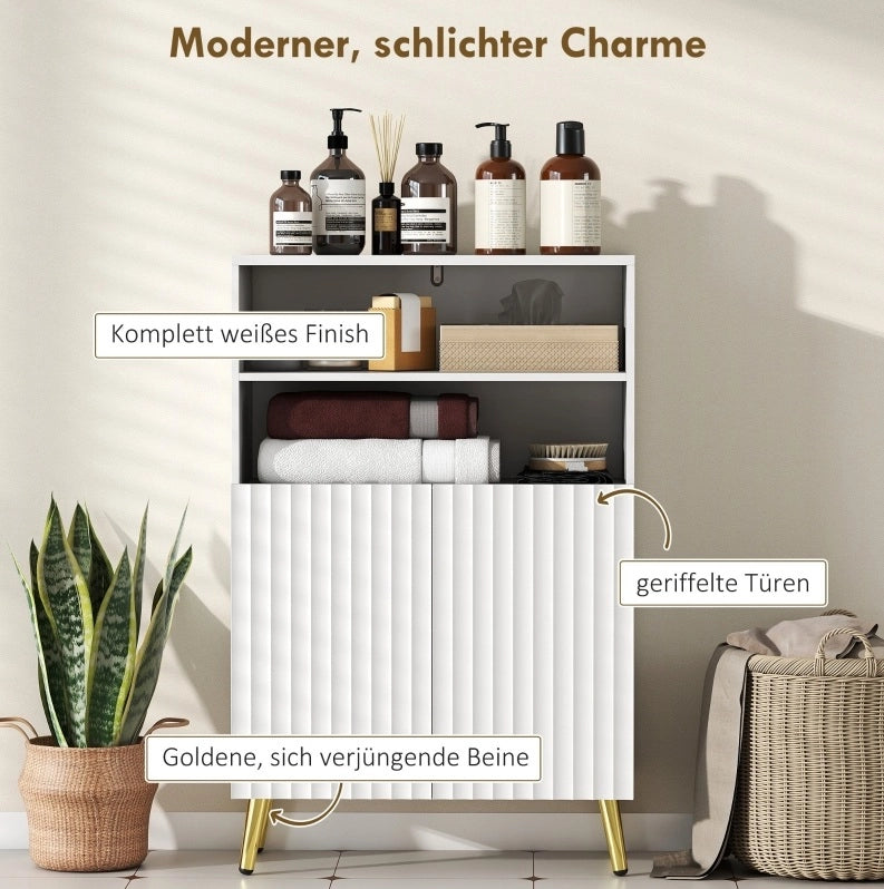 Mobile da bagno in MDF bianco, 2 vani aperti, ante soft close, 92,5¡Á37,5¡Á18,5 cm