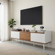 Credenza per TV bianca e naturale in MDF e truciolare; lunghezza 160 cm
