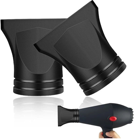 Set da asciugacapelli universale 2 in 1 con bocchetta in plastica nera per la sostituzione di asciugacapelli per uso casalingo o professionale 

Specifiche tecniche:
- Bocchetta esterna: diametro 4,2 cm - 4,6 cm