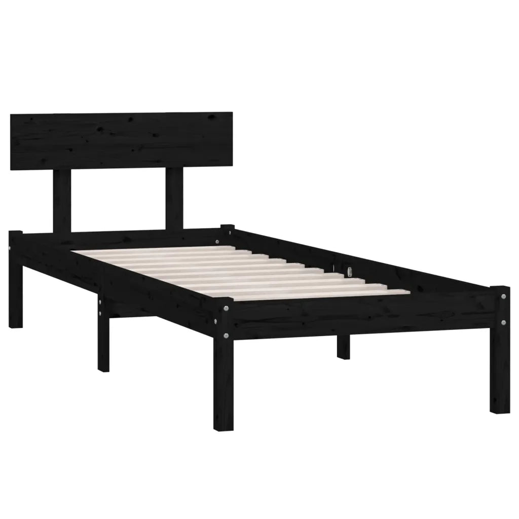 Giroletto-Struttura Letto Nero in Legno Massello di Pino 90x200 cm