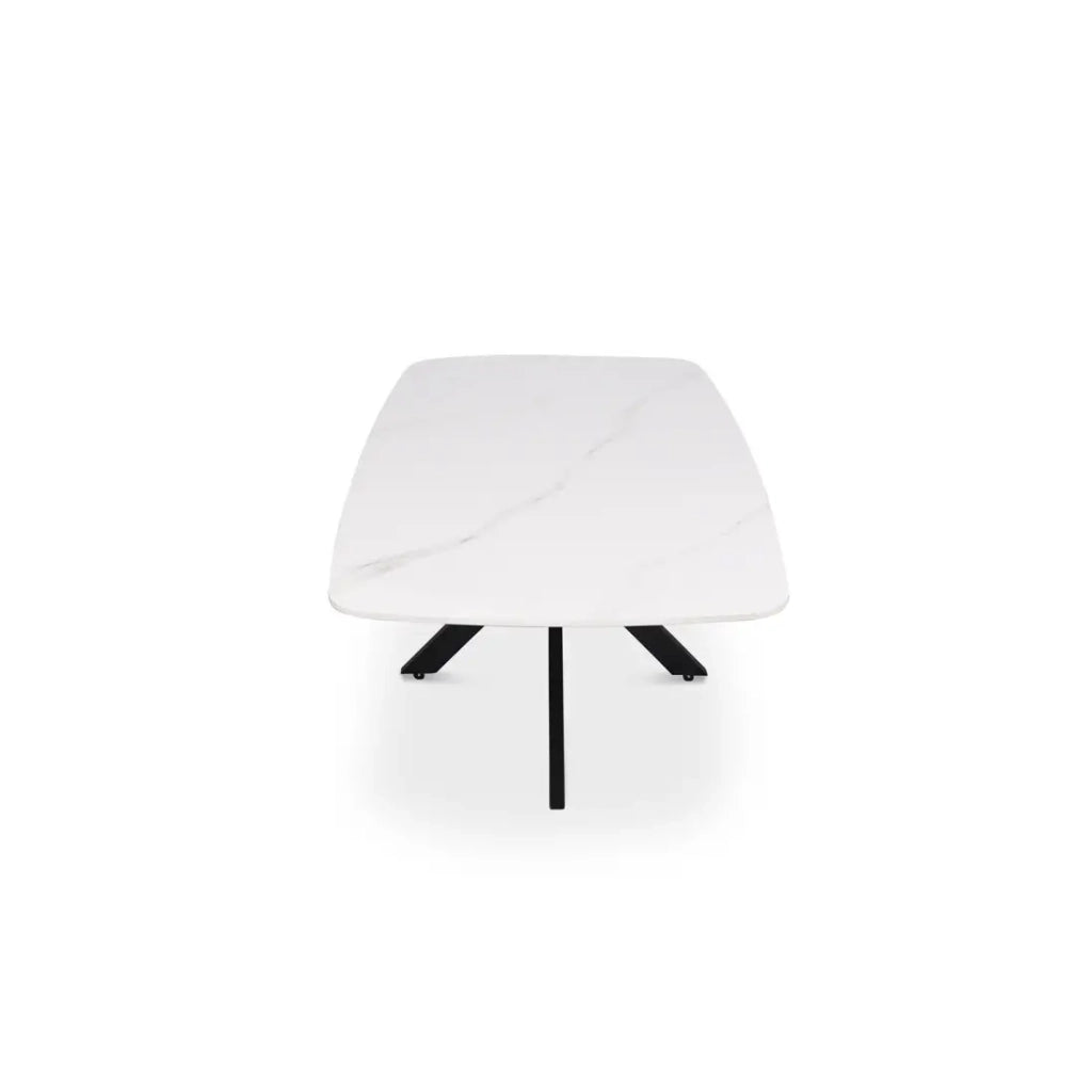 Tavolino basso ARVENA – Tavolino basso rettangolare 130x70 cm – Pietra bianca & metallo – Design moderno di alta gamma