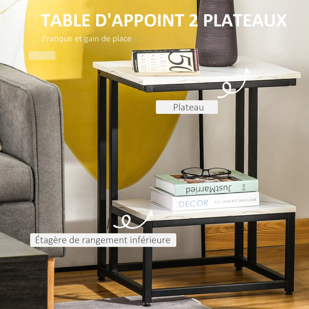 Tavolino da salotto moderno ¨C zephmum ¨C struttura in acciaio nero, piano effetto marmo bianco