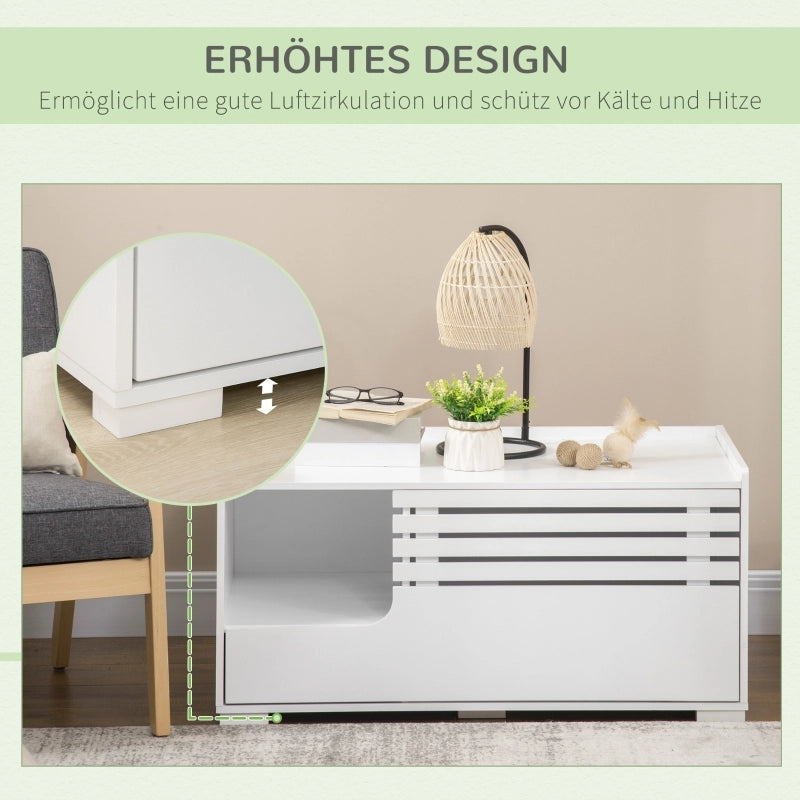 Mobile coperto per lettiera per gatti con 2 ripiani e porta magnetica, per soggiorno, bianco, 90 × 48 × 43,5 cm